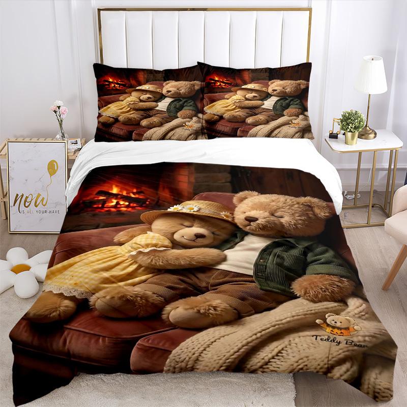 3pcs Teddy Bear Bedding Set - Includes One Quilt Cover and Two Pillowcases (No Core) - Perfect for Bedroom and Guest Room Decoration, Festiv
