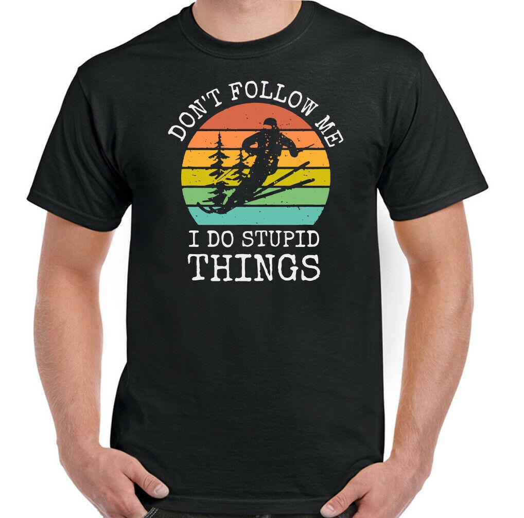 SKIING t-SHIRT, Skier Down Hill Ski Snowboarding Don t Follow Me Skis Unisex Tee XL