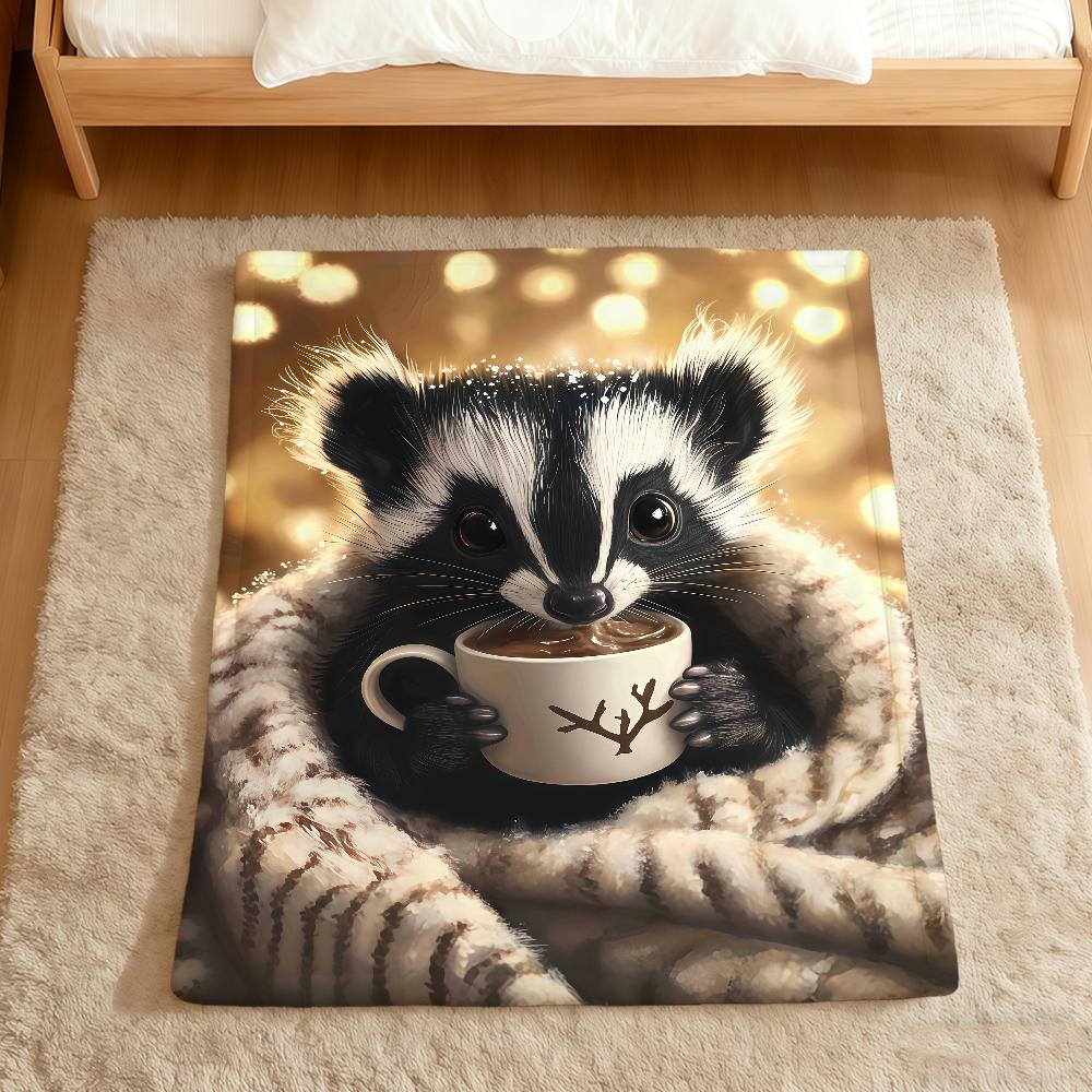 Cartoon black white cubs Mephitis Flannel soft warm plush blanket for sofa living room pet hogar bed gift home Car portable