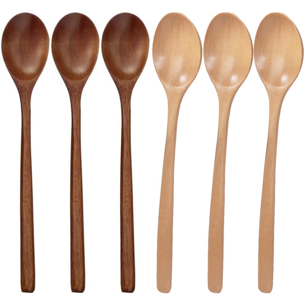 6 Piece Wooden Spoon Bamboo Kitchen Korean Style 9 '' Inch Natural Wood Soup Tableware Cooking Honey Coffee Spoon Mixing Spoon