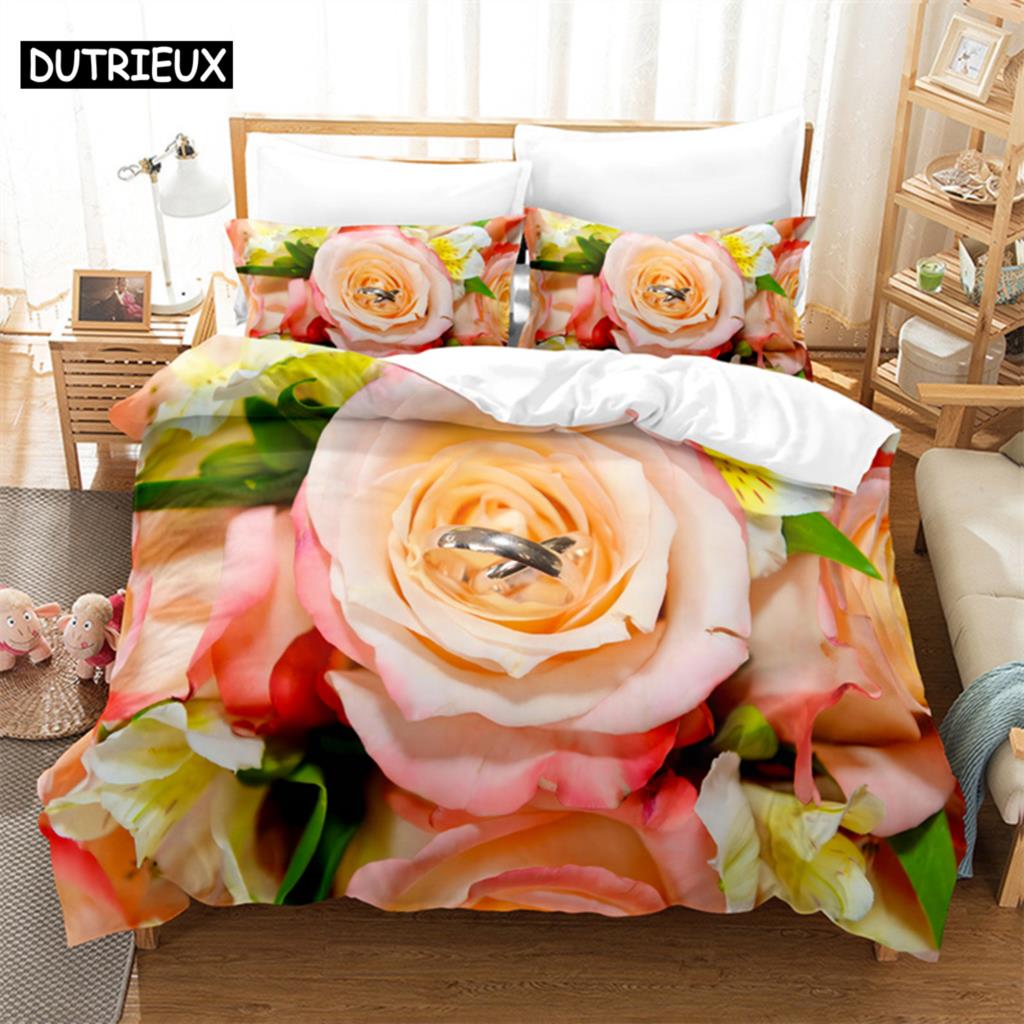 Luxury Rose Queen Bedding Set Duvet Cover Set Bedding Comforter Bedding Sets Bed Linen King Size Duvet Cover Bedding Set EU Single(135*200cm)3pcs