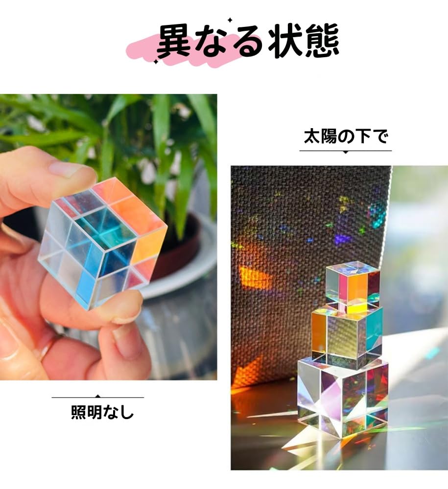 Seimeinoki Prism Cube Sada 4 optických skleněných kostek K9 Crystal Transparent Colorful Dichroic for Light Teaching Tool 4, Sizes, Prism, Material, Prism,