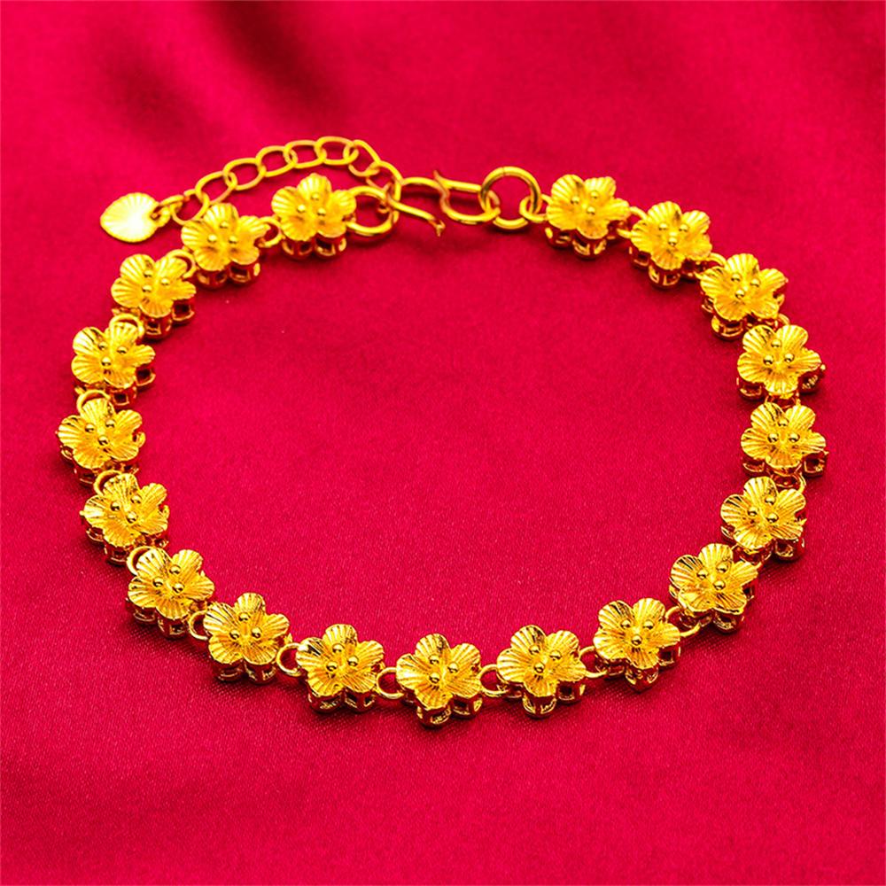 Gold Color Flowers Chain Bracelets & Bangle For Women Lady Pulseira Femme Wedding Bridal Jewelry Accessories Party Gifts Bijoux