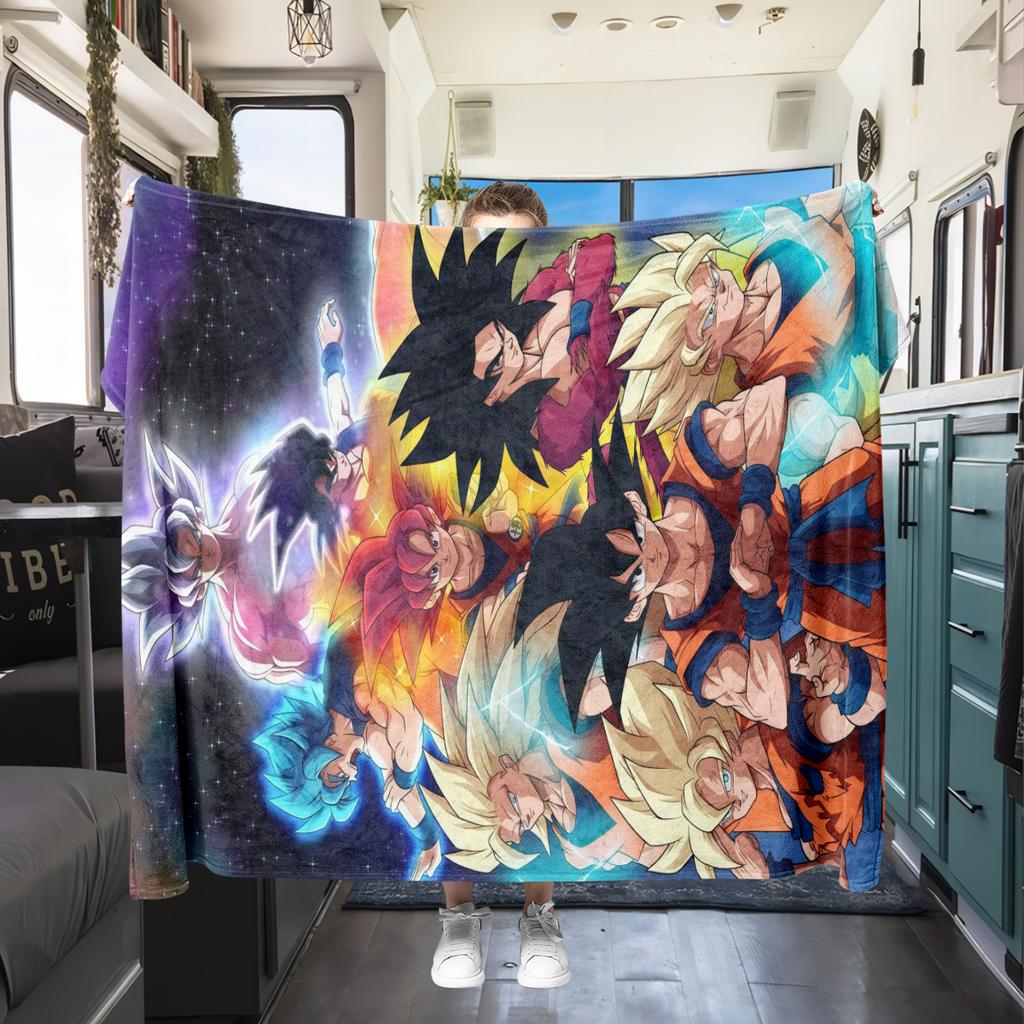 1 Stück Son Goku Druck Flanelldecke, Hohe Qualität für alle Jahreszeiten, Heimdekoration, Wärme und Komfort, Perfekt für Weihnachtsgeschenke