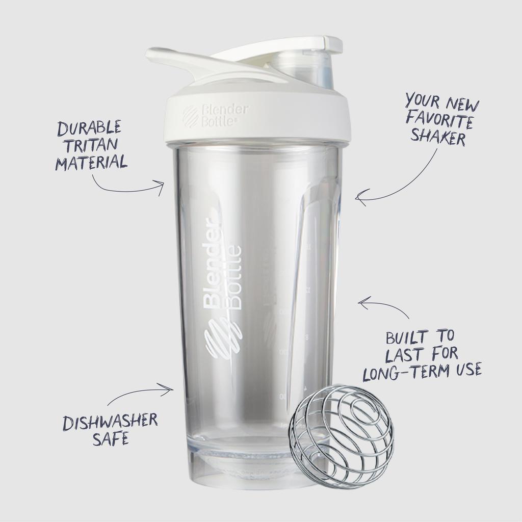 BlenderBottle Strada Tritan 28oz Protein Shaker, Authentic BlenderBottle Product, 828ml Capacity (600ml Markings), White (BBSTT28 WH)