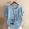 Women's Fashion Cute Fox Prined Short Sleeve T-shirt Loose Cotton Shirt Casual Loose Summer Blouse Tops Plus Size