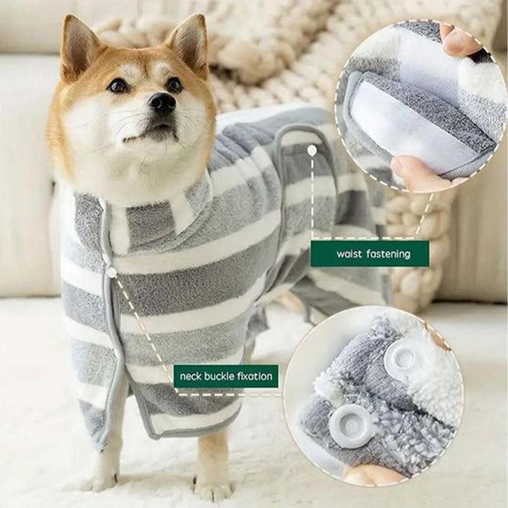 Wearable Pet Bath Towel Polyester Coral Fleece Cat Dog Bathrobe Absorbent Quick-Drying Striped Blanket Pet Washing Supplies