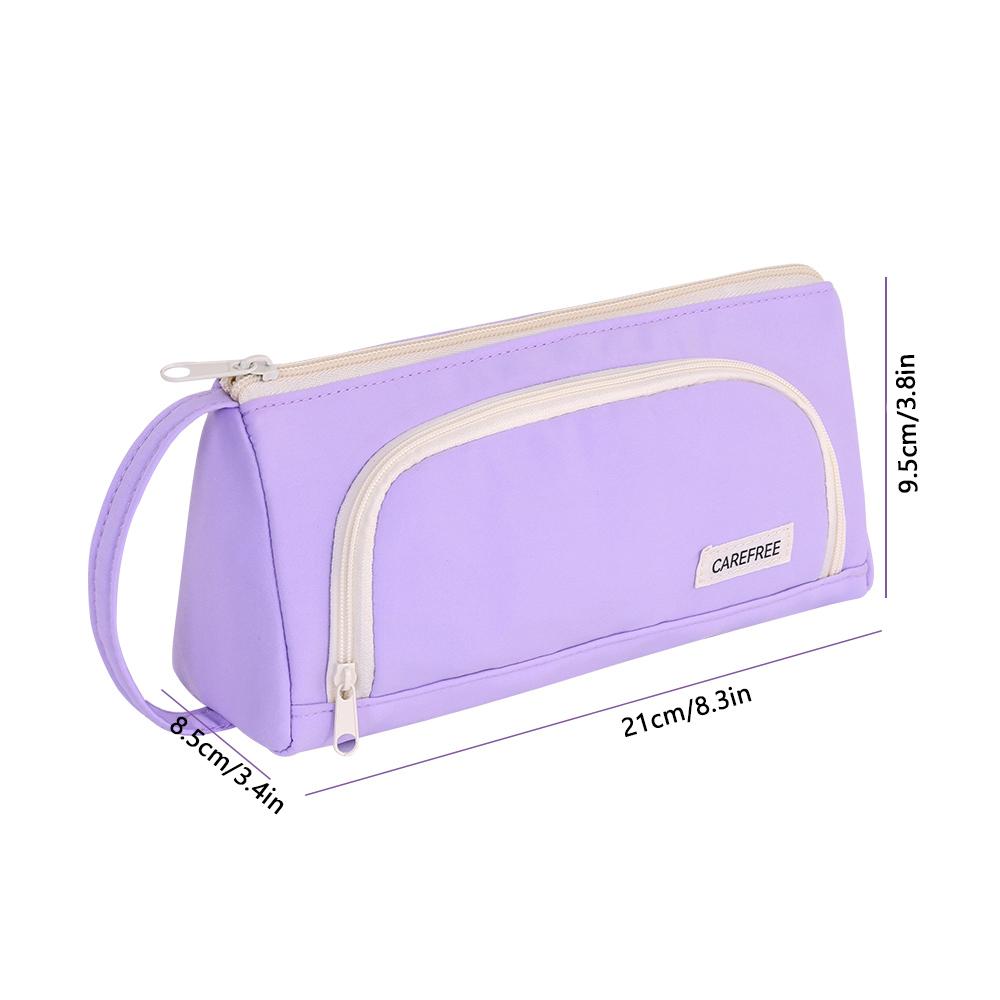 Pure color macaron lady handbag three-layer zipper large capacity student pencil case for class