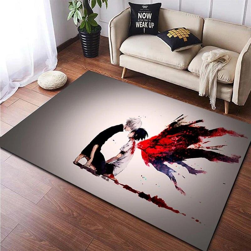 Hot Anime Tokyo Ghoul 3D-gedruckter Teppich für Wohnzimmer, rutschfester Teppich, Schlafzimmer, Nachttisch, moderne Heimdekoration, Boden, Yoga-Matte