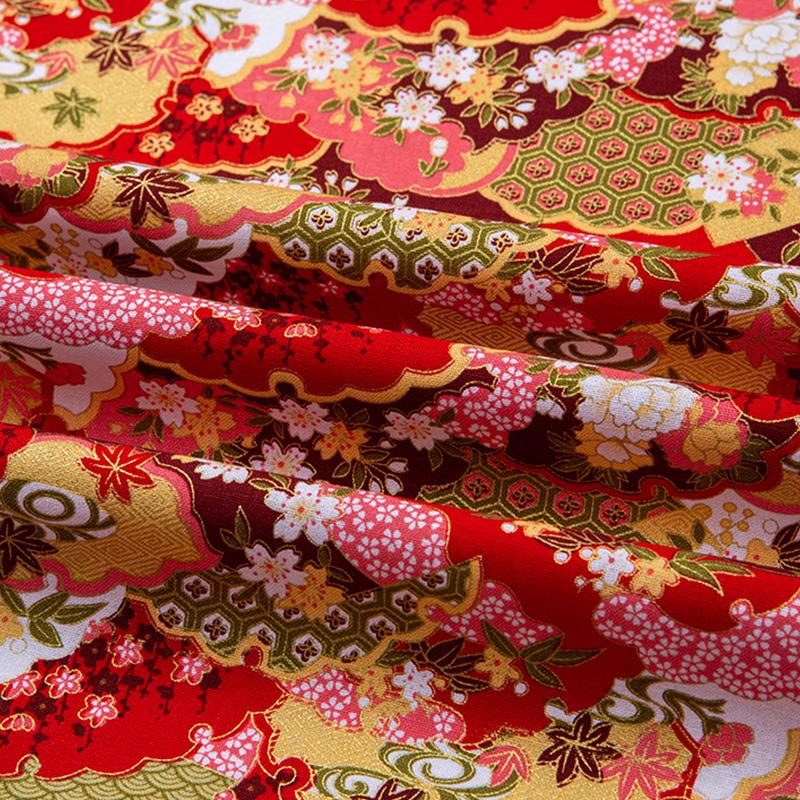 Japanese Style Bronzing Fabric Sakura Printed Cotton Fabric For DIY Hanfu Kimono Doll Bags Crafts Sewing Patchwork Material