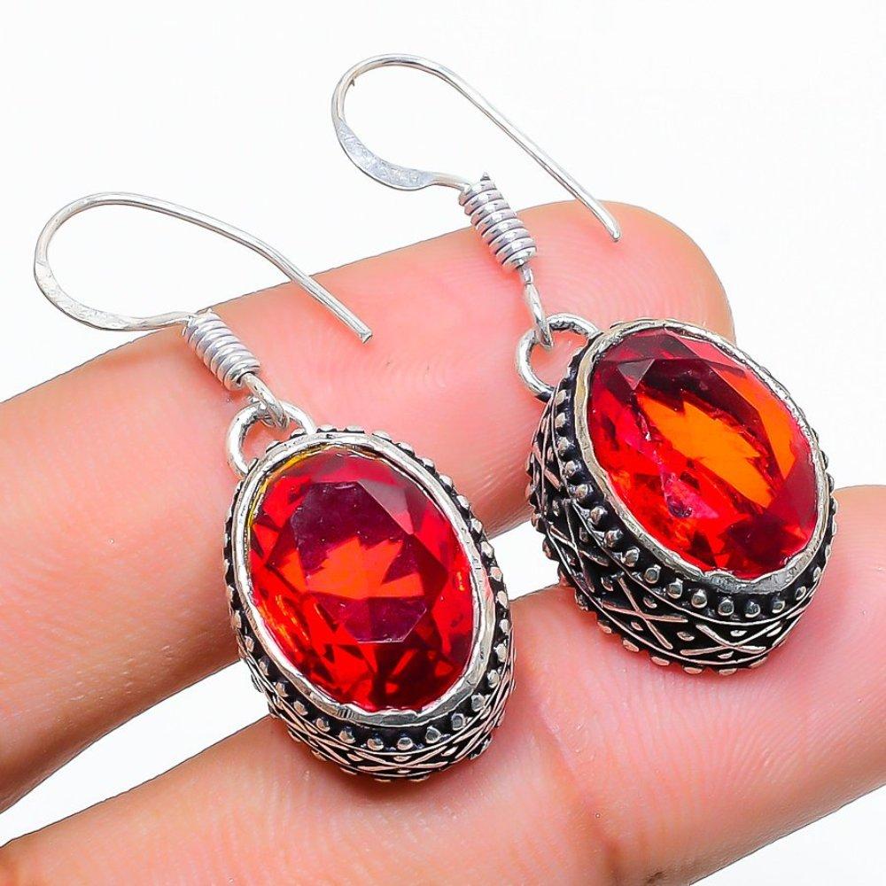 Mozambique Garnet Gemstone 925 Sterling Silver Jewelry Earring 1.42" d6Y12