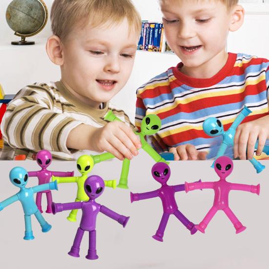 Cartoon Aliens Telescopic Tube Toy with Suction Cup Stress Relief Bendable