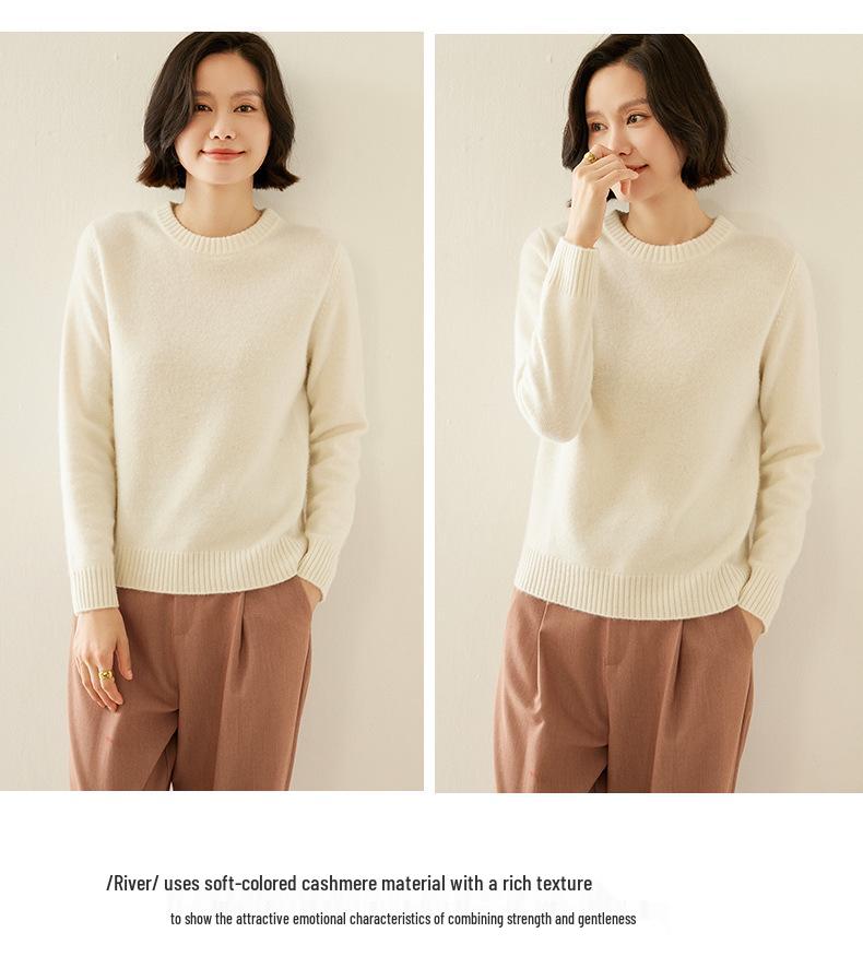 Women's Cashmere Round Neck Sweater - Thick, Versatile, Loose-Fit, Long Sleeve for Autumn/Winter