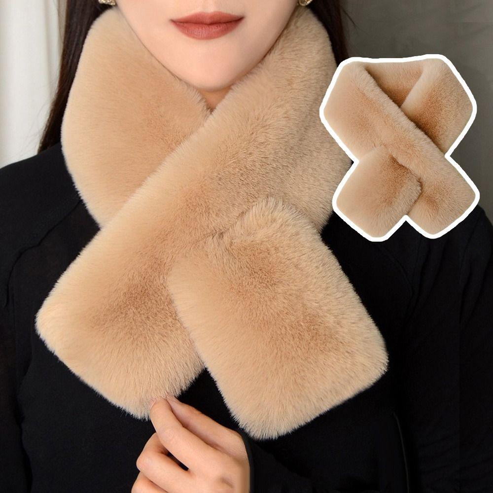 Thickened Cross Scarf Plush Faux Rabbit Fur Scarf Cute Neckerchief Wrap  Autumn Winter