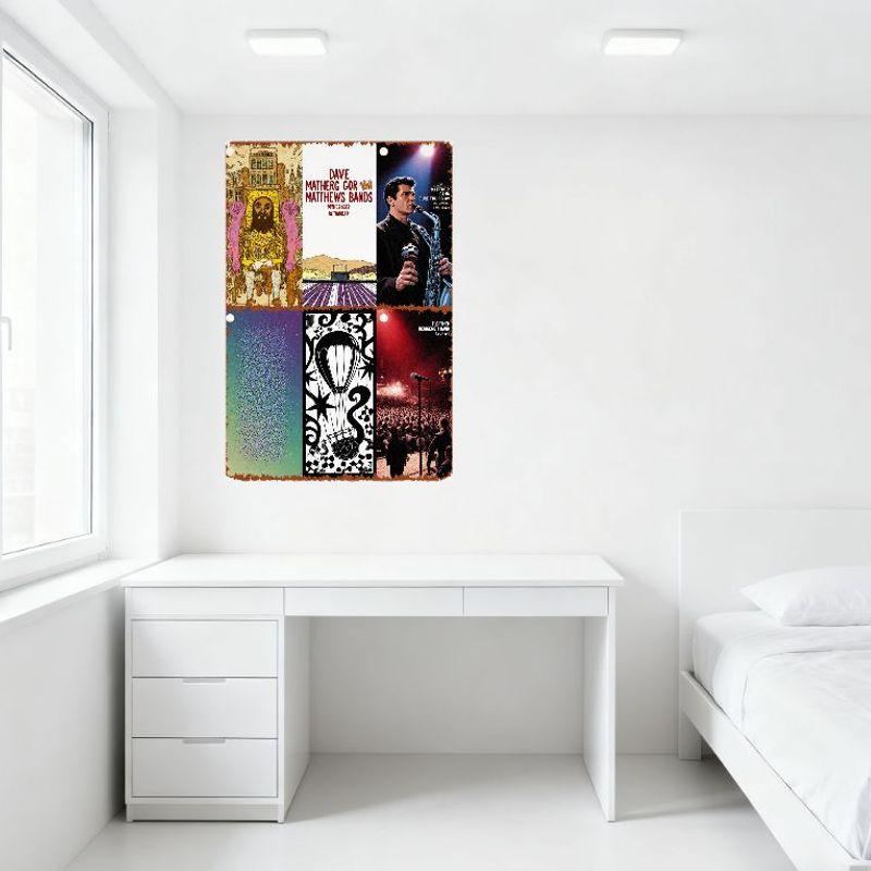 6 Panels Collage Metal Tin Signs Diverse Art Styles (Surreal, Music, Realistic, Psychedelic, Hot Air Balloon, Concert) for Home