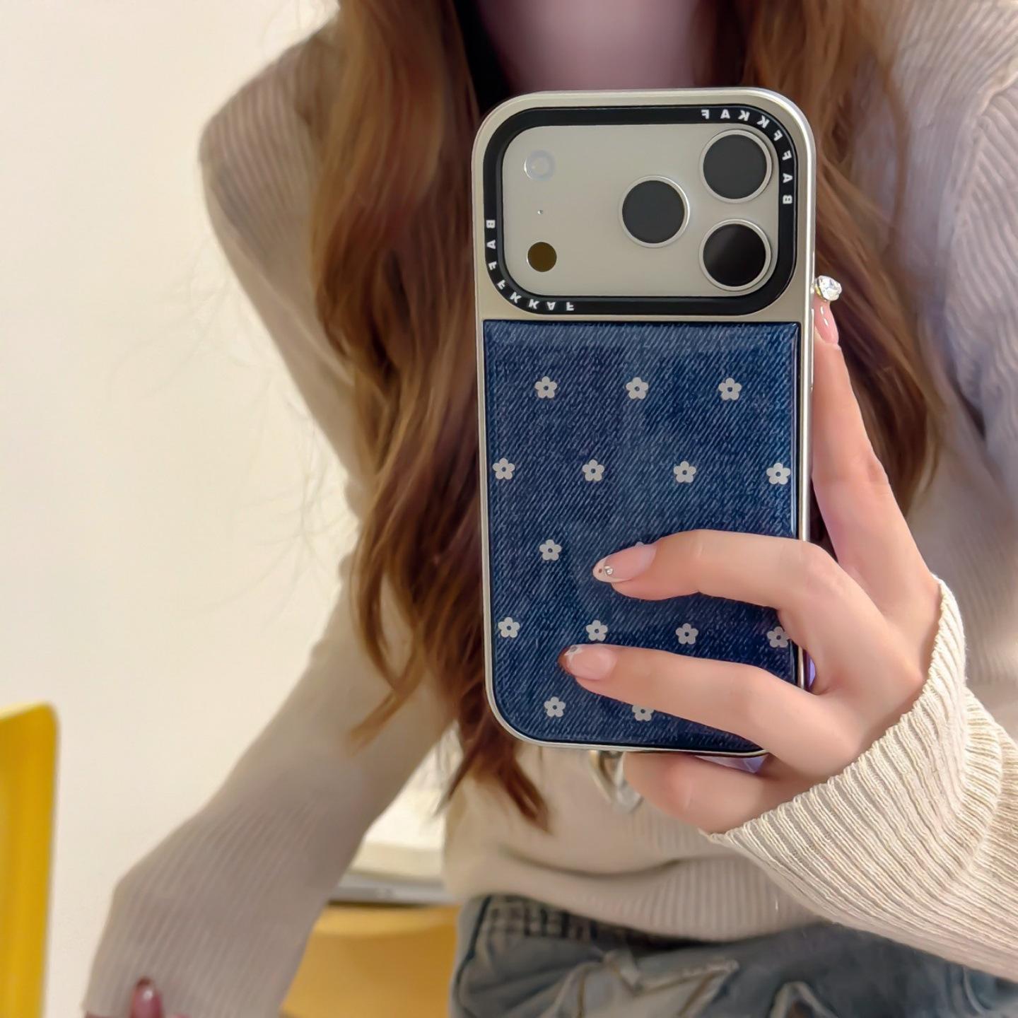 

Denim Heart Flower Protective Case for iPhone 13-17 Pro/Pro Max iPhone 17 Pro Max