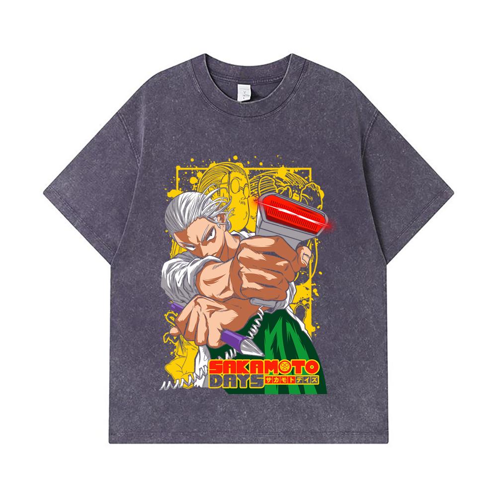 275 GSM Washed T-shirts 100% Cotton Sakamoto Days V4 Taro Print Unisex Heavy Cotton T Shirt