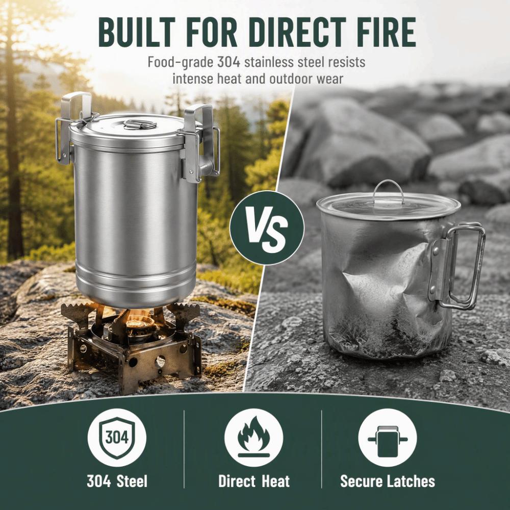 With Lid Outdoor Cooking Pot Steamer Function 304 Stainless Steel Canister  Hiking