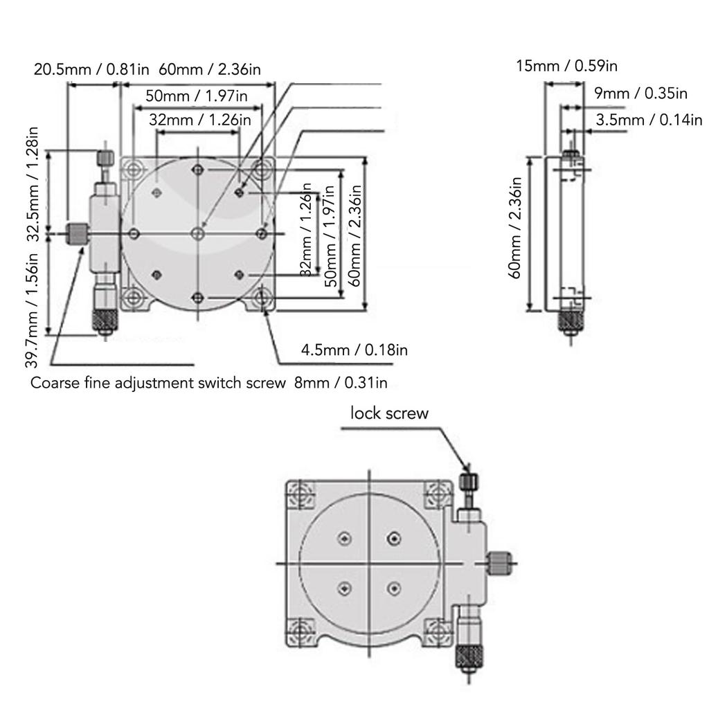 R Axes Sliding   360 degrees  Rotation Aluminum Alloy Manual Linear Positioning Stage for Optical Instrument