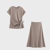 Women's Round Neck Knitted Top + A-Line Skirt Set