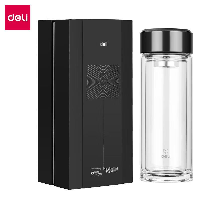 Deli 17660 Double Wall Glass Tea Infuser Bottle чёрный