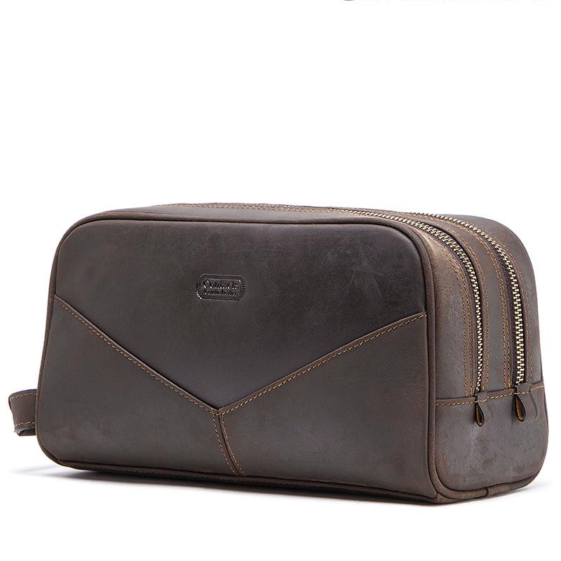

Black Angel Retro Cowhide Clutch: Multi-functional Crazy Horse Leather Toiletry Bag