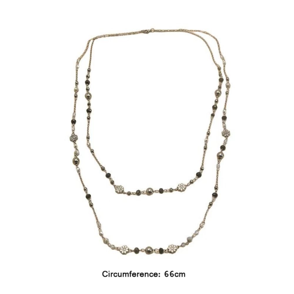 Long Flower Necklace Beaded Geometric Necklace Fashion Sweater Chain