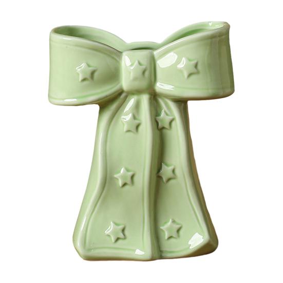 Delicate Desktop Decoration Ceramic Bow Vase with Star, Decorative Flowers Vase, Creative Flower Chic Room Decor Gifts Arrangement Holder for