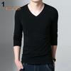 Heren Mode Lange Mouw V-hals T-shirt Herfst Beknopt Sexy Slim Fit T-shirt Top Herenkleding