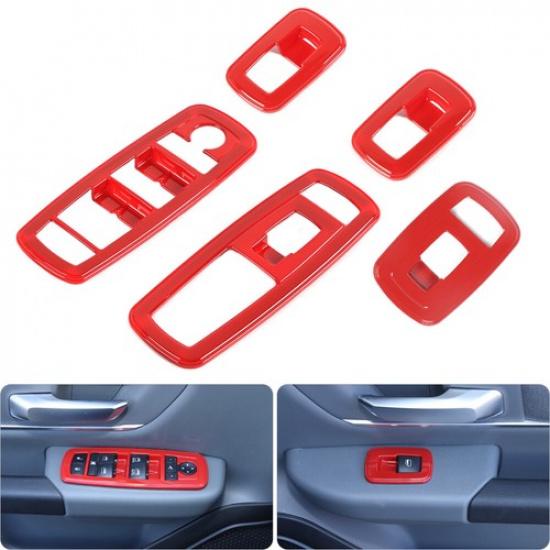 5pcs Red Interior Window Lift Switch Panel Cover Trim for Dodge Ram 1500 2018+