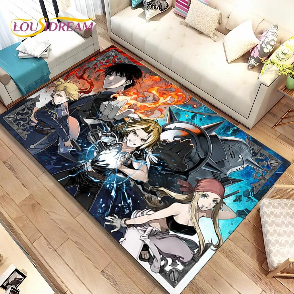 Anime Fullmetal Alchemist Kreslený Oblastní Koberec, Koberec pro Obývací Pokoj Ložnici Pohovku Rohožka Dekorace, Dětská Protiskluzová Podložka na Podlahu