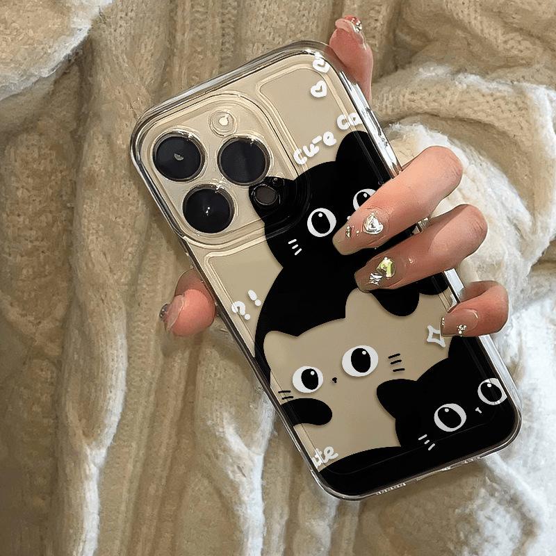 Black & White Cat Phone Case for iPhone 12-17 Pro Max, Transparent & Soft