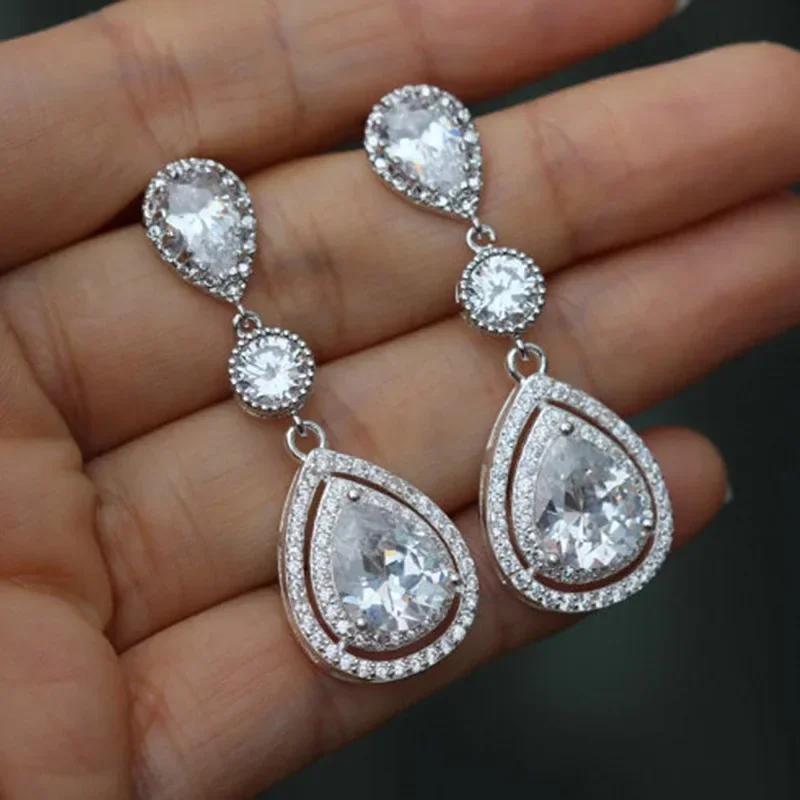 Luxury Square Green Cubic Zirconia Crystal Pendant Earrings Exquisite Fashionable  Women'S Wedding Jewelry
