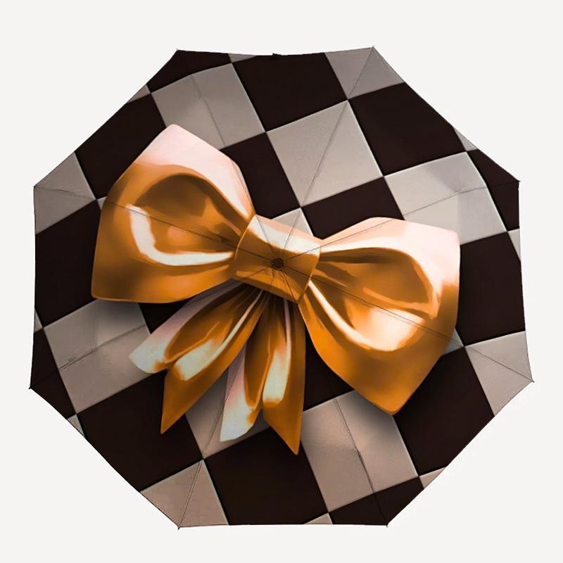 

1pc Bowtie Checkerboard Automatic Folding Umbrella - Portable Collapsible 8-Rib Umbrella for All Seasons Durable Canopy yy251119127