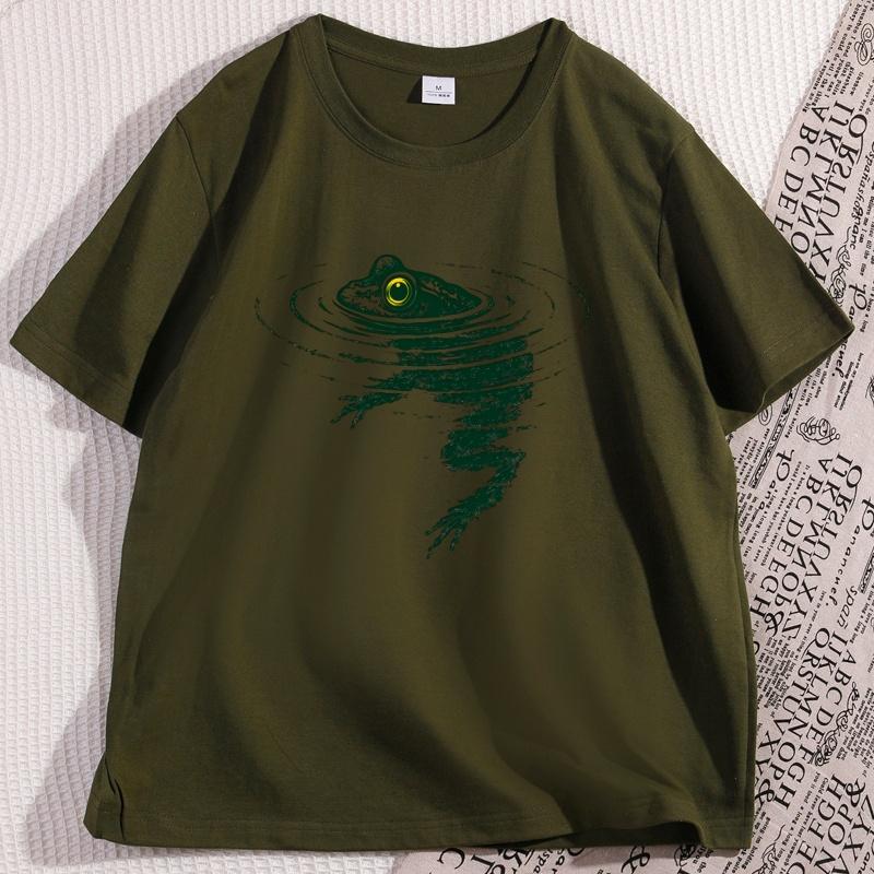 Frog Swimming Tshirt Summer Unisex Unisex Funny Animal Graphic Tee Elastic Casual Short Sleeve Breathable Round Neck Tshirt