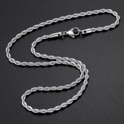 Colar Corrente Corda Torcida de Aço Inoxidável 316L com 3MM de Largura para Homens e Mulheres Colar de Elo Moda Presente Joias