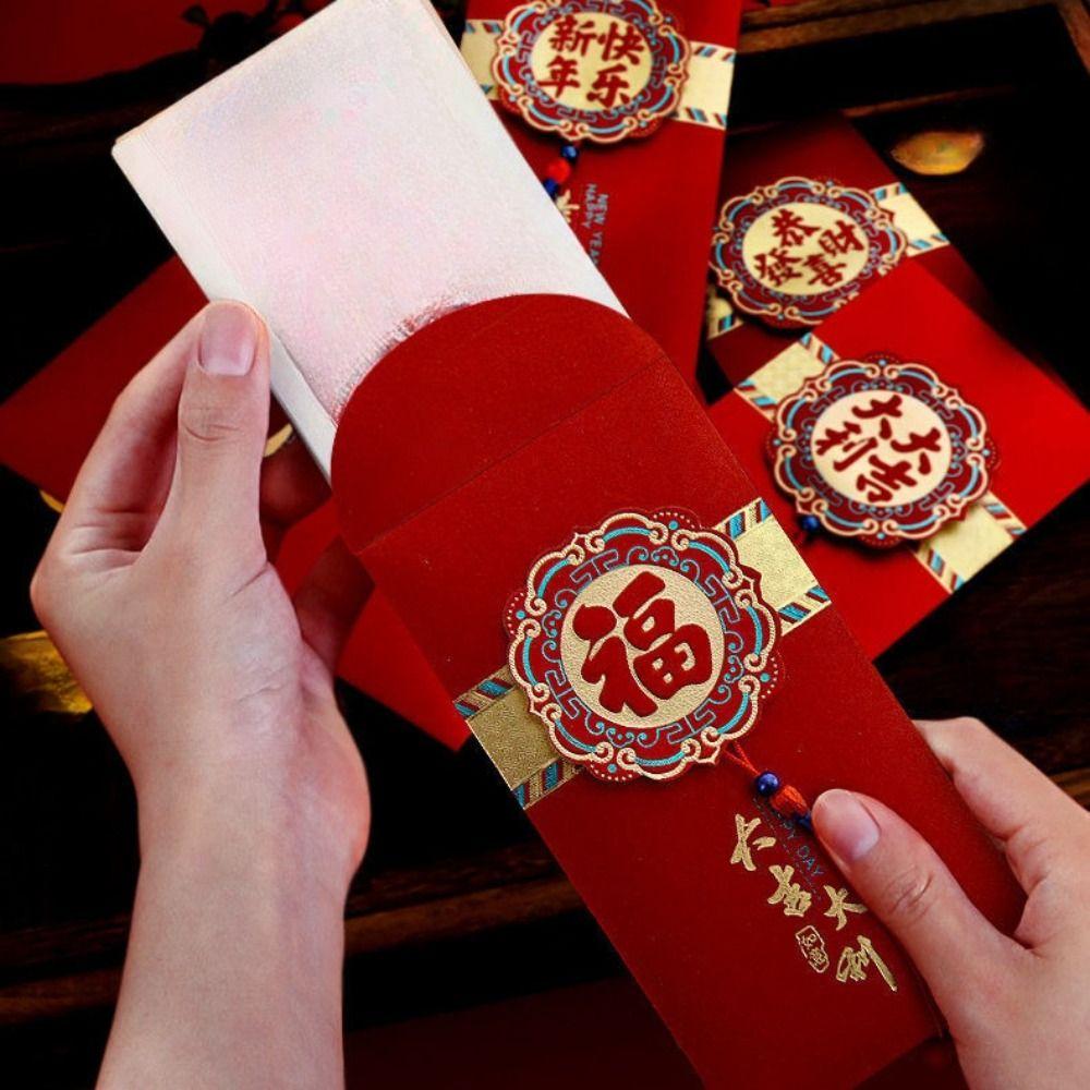 Chinese 2025 New Year Red Envelope Tassel Lucky Red Pockets Lunar Calendar New Year