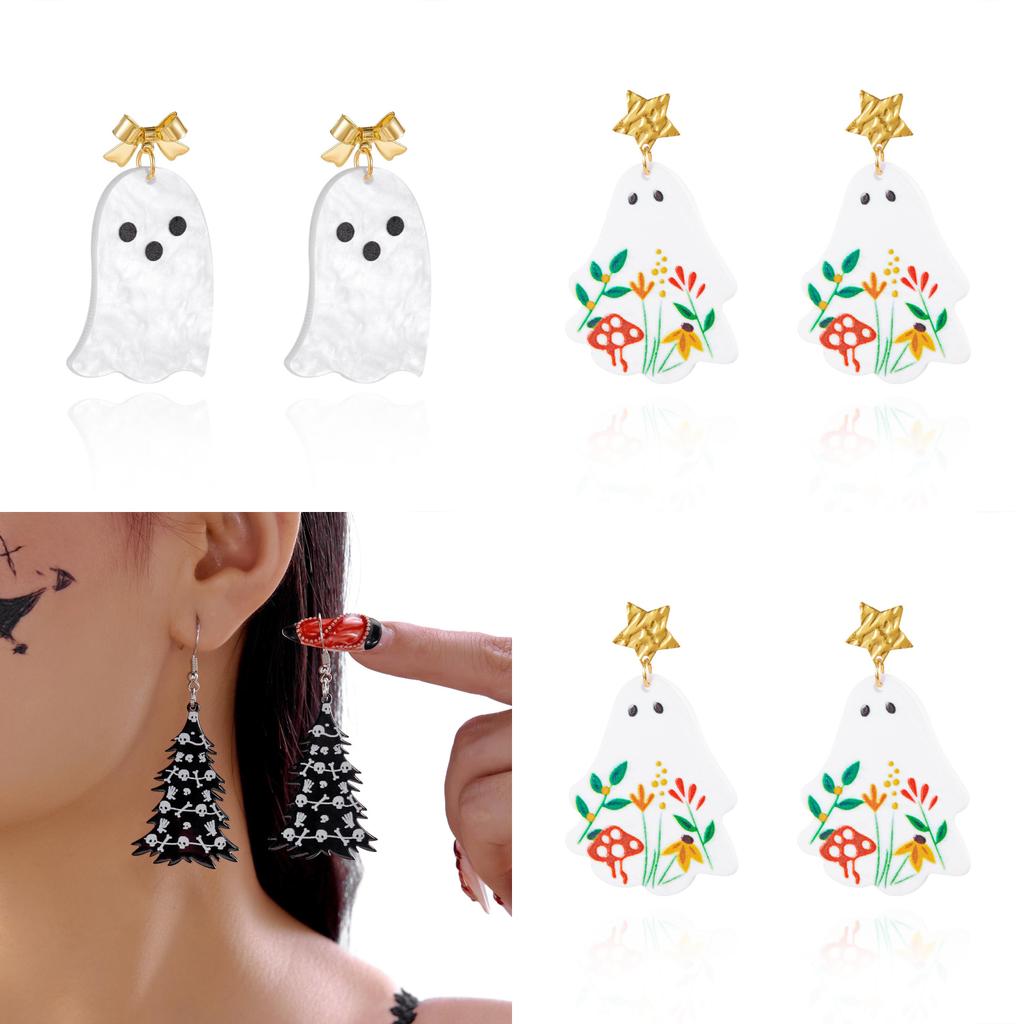 Halloween Ghost Charm Earrings With Cartoon Motif In Acrylic For Female Fashion Accessory