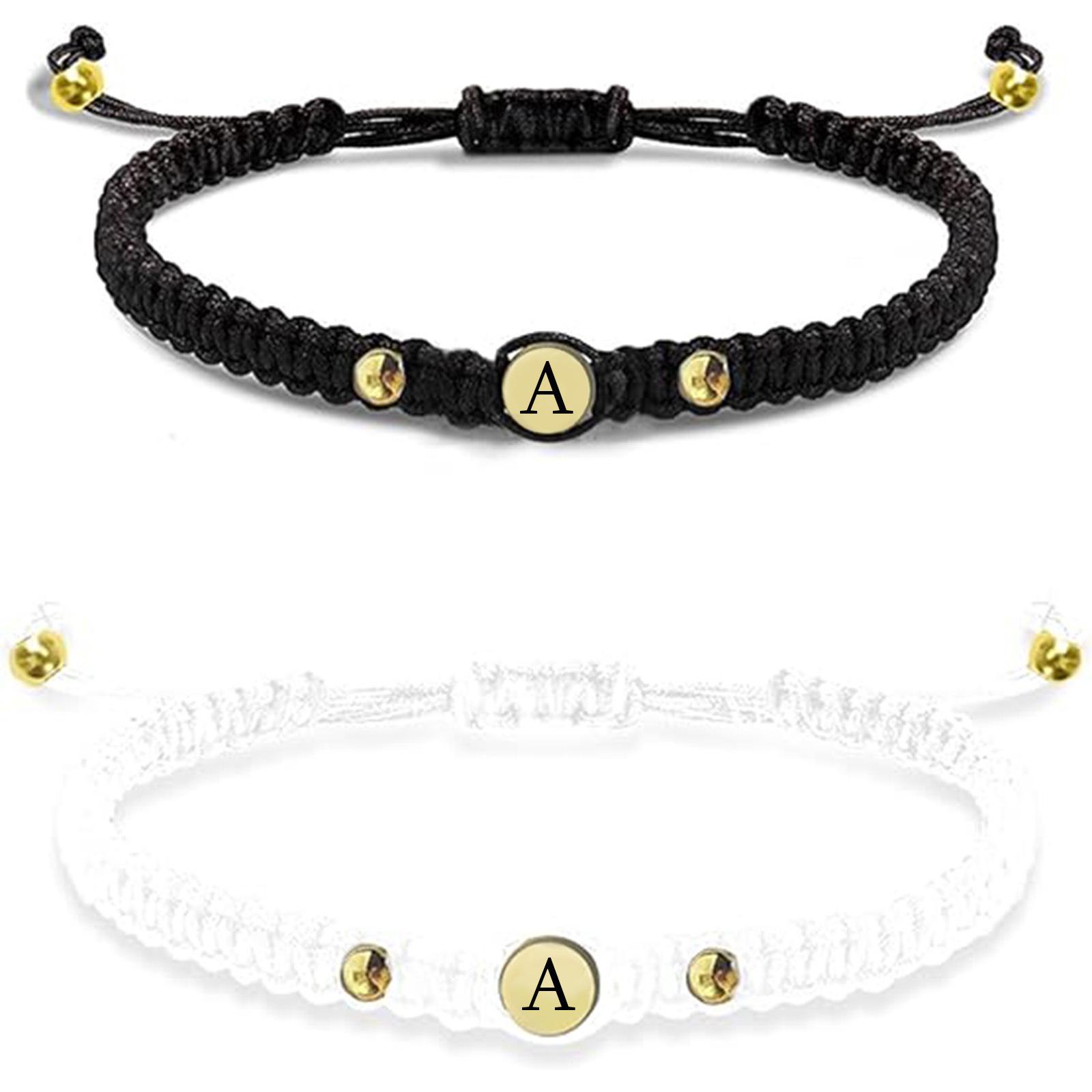 

Gold letter woven bracelet 26 English letter black and white rope woven bracelet black flat knot woven couple bracelet