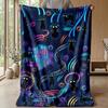 Neon Cats In Space Theme Blanket Lightweight Warm Flannel Blanket Decorative Throw Blanket for Home Decoration