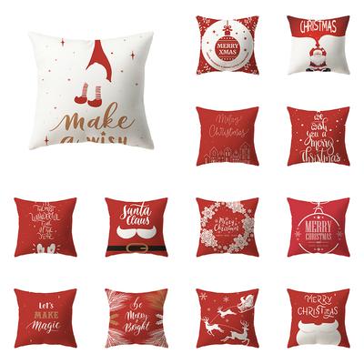 Merry Christmas Santa Claus Print Pattern Cushion Cover Home Living Room Sofa Decoration Square Polyester Pillow Pillow Cover