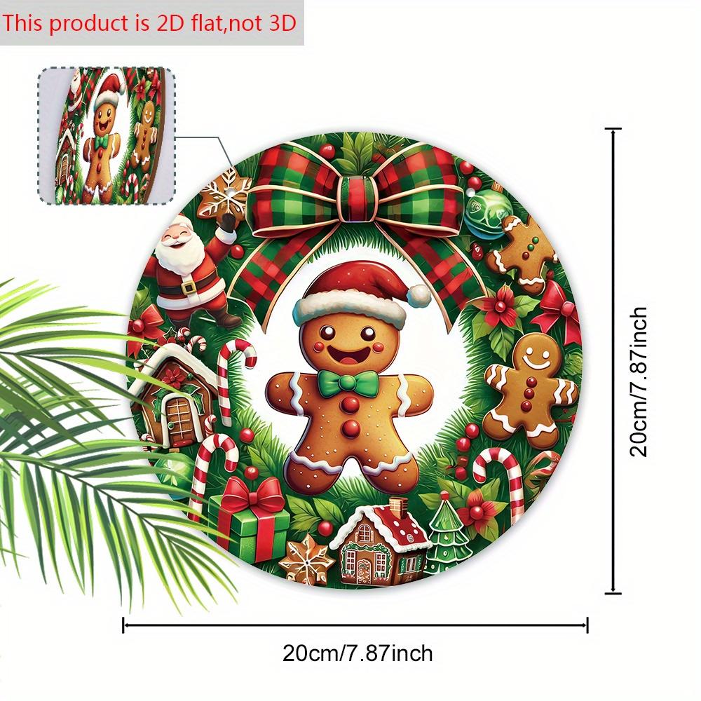 Wooden Christmas Sign with Gingerbread Man Pattern - Buffalo Plaid Navidad Ornament for Front Door Wall Hanging Decor - Ideal Christmas Ornament