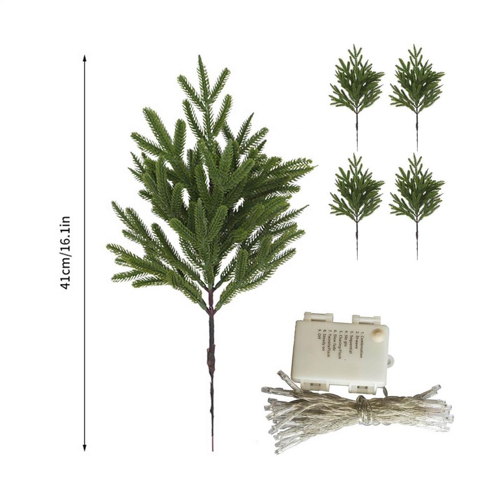 Pine Branches With Lights Long-lasting Greenery Decoration 5 Pieces Christmas Pine Branches For Family Friends Party Home