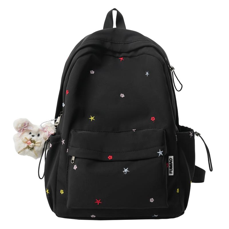 Embroidery Student Schoolbag Women s Large Capacity Backpack Small чёрный