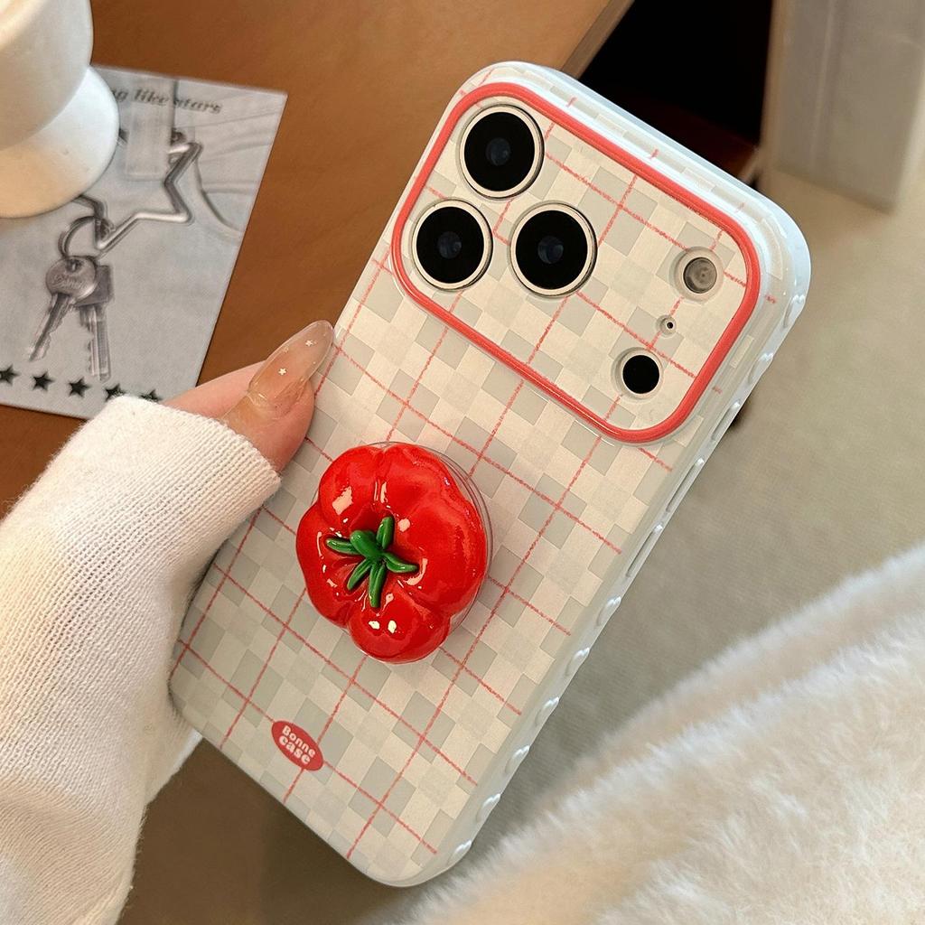 Creative Tomato Stand Phone Case for iPhone 16, iPhone 17, iPhone 17 Pro Max