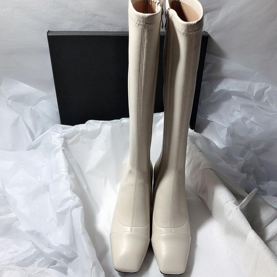 Square Head Hollow Thick Heel Elegant Versatile Side Zipper High Heel Niche Foreign Temperament But Knee Women's Boots