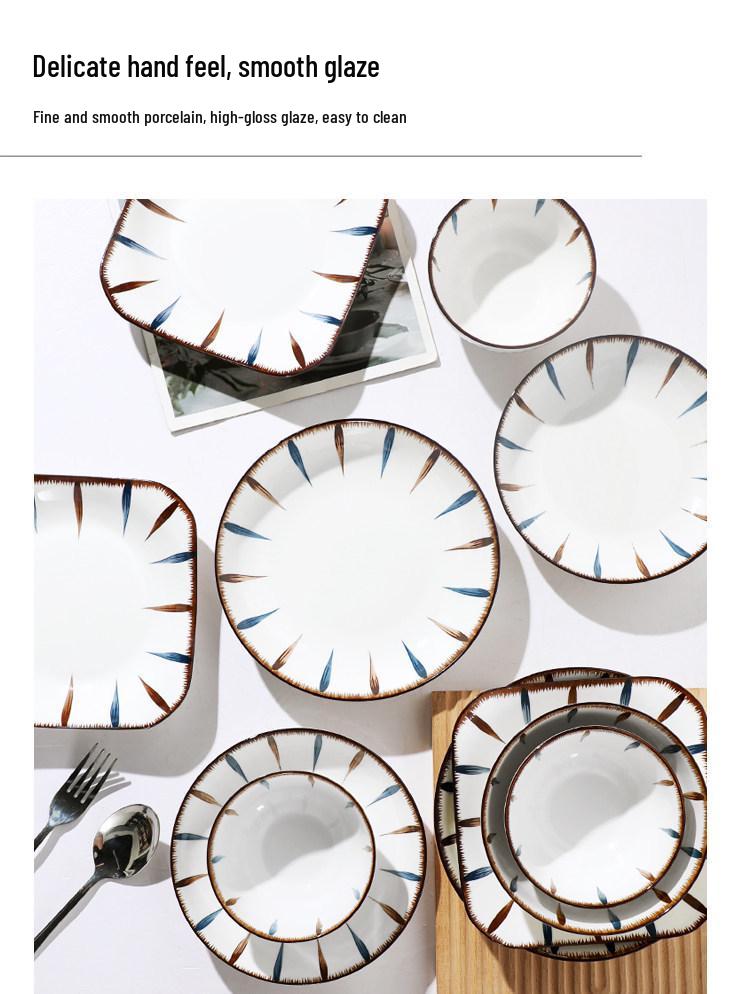 Japanese Ceramic Tableware Set: Microwaveable Rice Bowls, Plates, Noodle Bowls, and Large Soup Bowls for Home Use