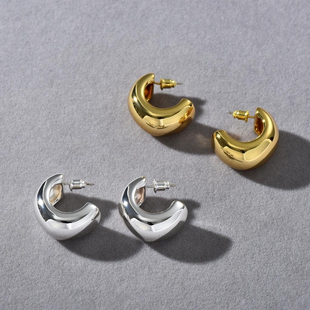 Retro Geometric Simple Temperament C-Shaped Smooth Circle S925 Silver Needle Stud Earrings Niche Light Luxury Fashion Earrings