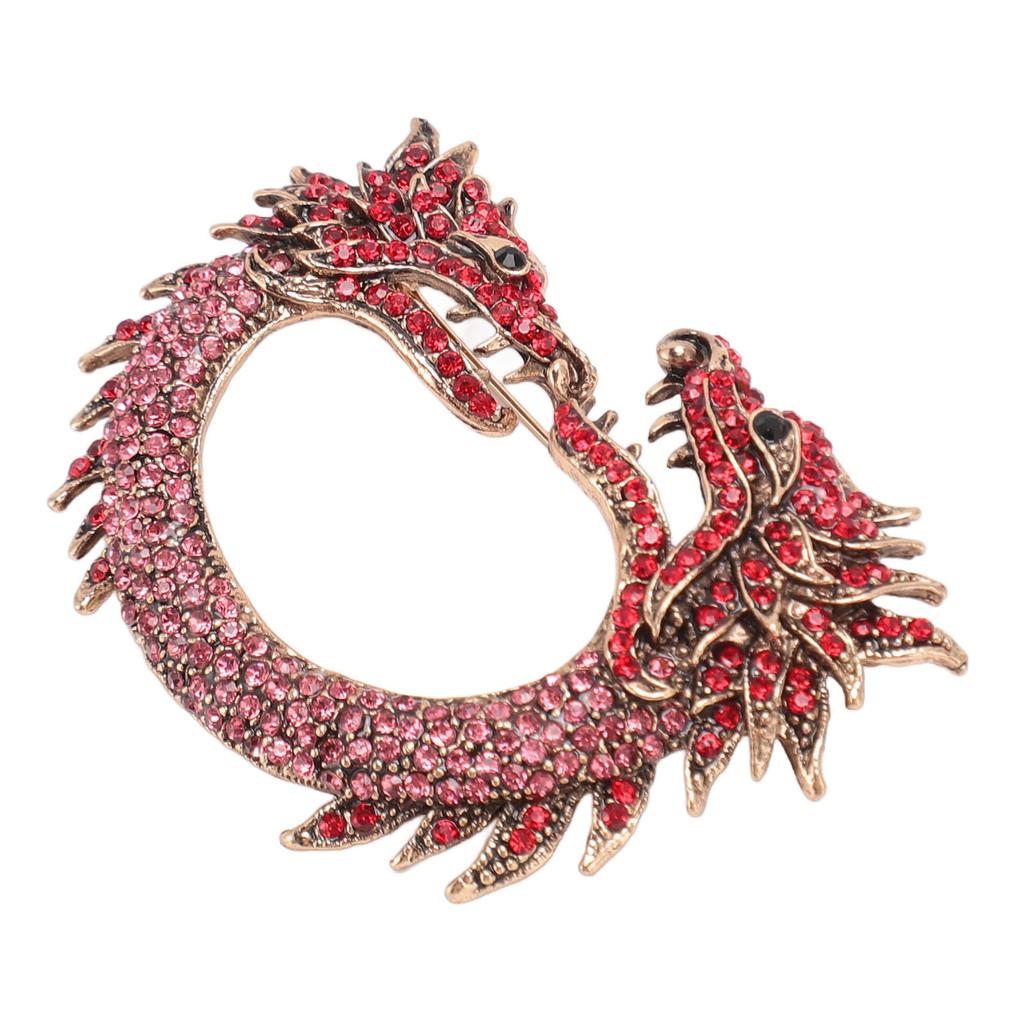 Zodiac Chinese Dragon Brooch Pin Dual Heads Sparkling Antique Chinese Dragon Brooch for Men Women
