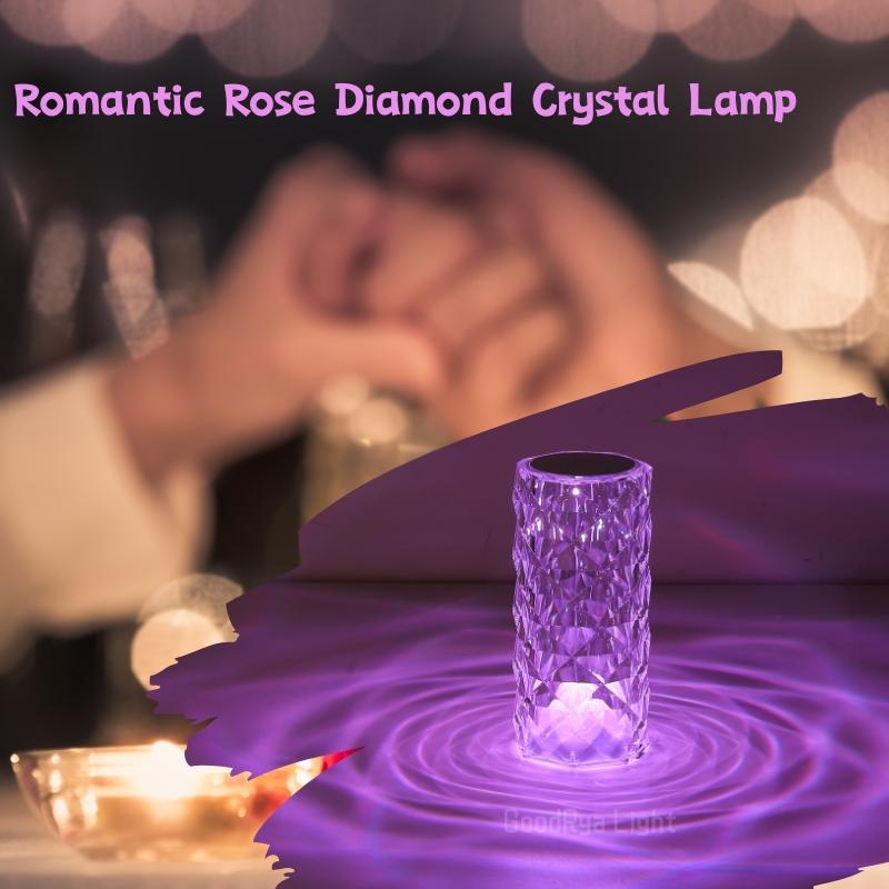 Round LED Crystal Table Lamp Touch Remote Control RGB Romantic Rose Colour Changing For Bedroom Bedside Decoration Night Lights